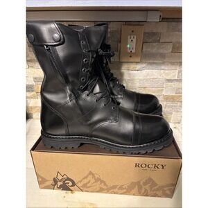 Mens Rocky 2095 Black Leather 12" Paratrooper Military Zipper Boots US Size 14W